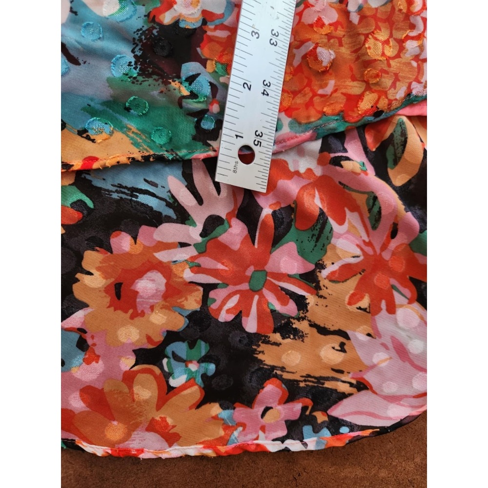 Tahari Arthur S. Levine Faux Wrap Dress Size 8 Red Pink Floral Belted 3/4 Sleeve - Picture 14 of 16